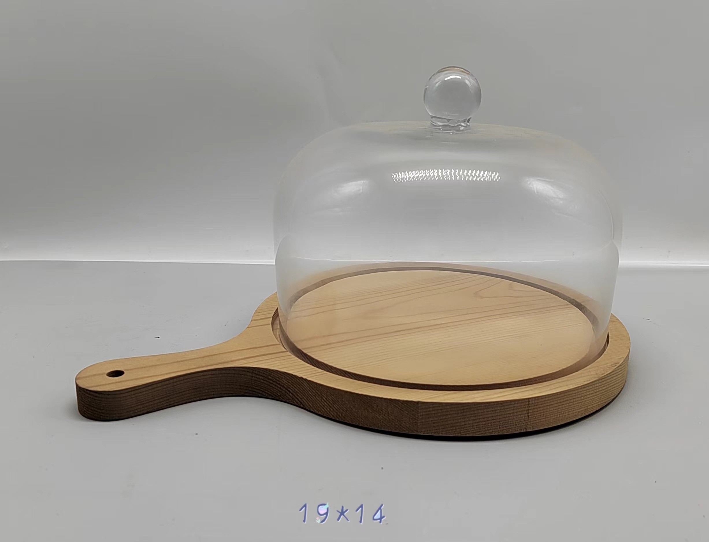 Clear glass cover with wooden base/S