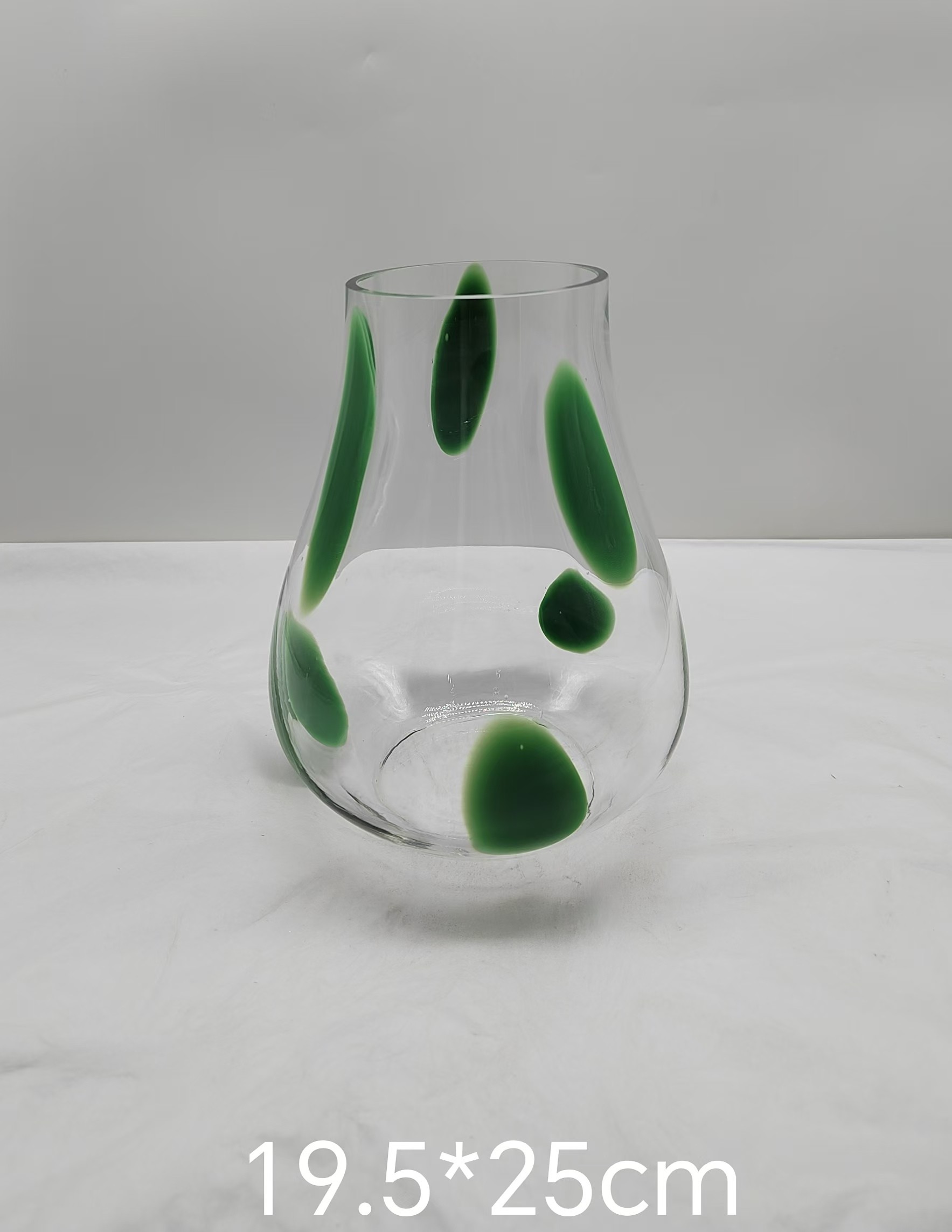 Glass vase with green/white  dot in primary color